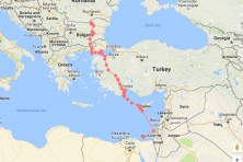 Migration map of captive-bred Egyptian vulture Lom originating from Turkish population and released in Bulgaria in August 2016.