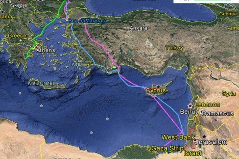Migration map of captive-bred Egyptian vultures released in Bulgaria in August 2016.